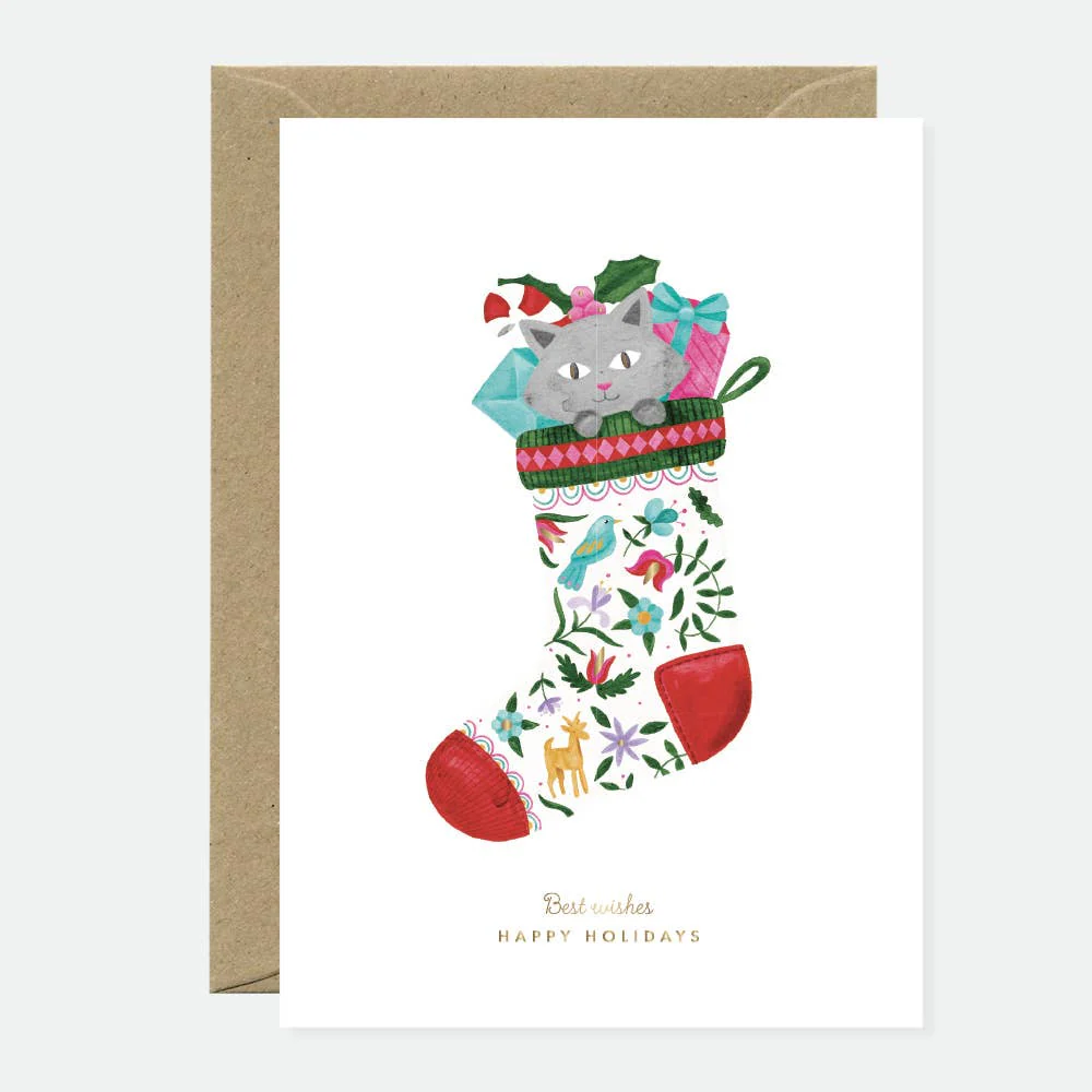 Cat Sock - Greeting card - Gold foil