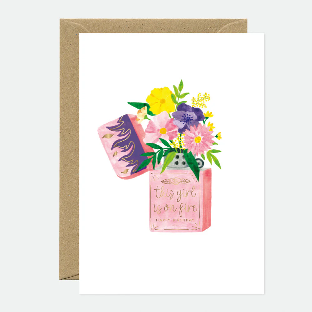 Flower Lighter - Birthday Greeting card - Gold foil