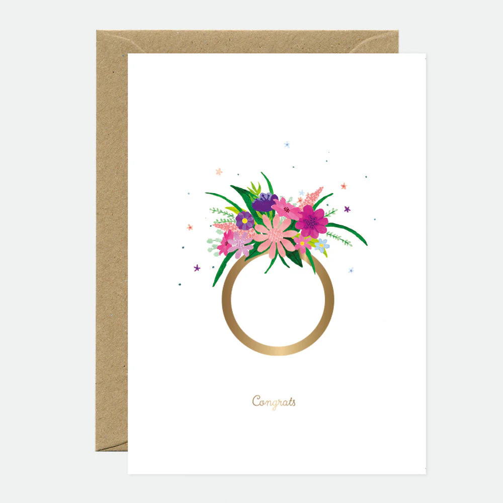 Flower Ring - Wedding Greeting card - Gold foil