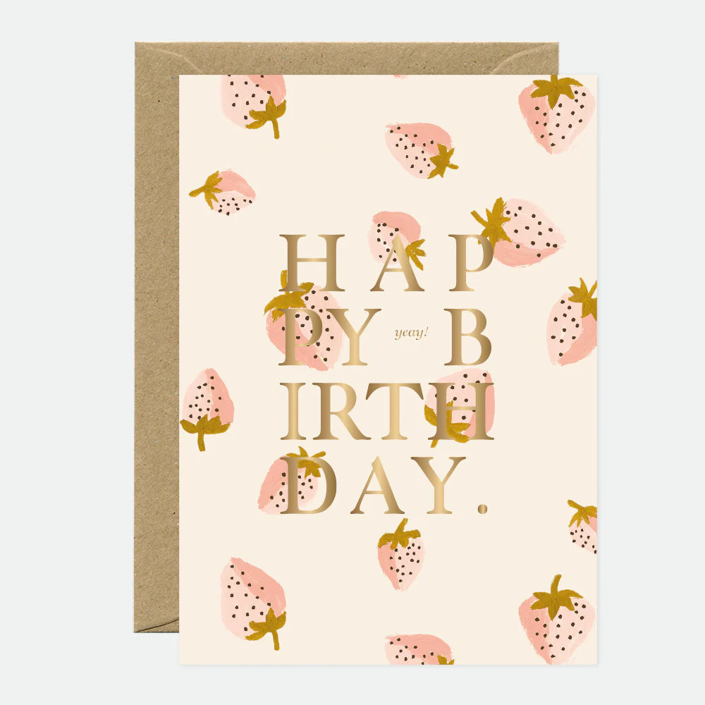 Strawberries - Birthday Greeting card - Gold foil
