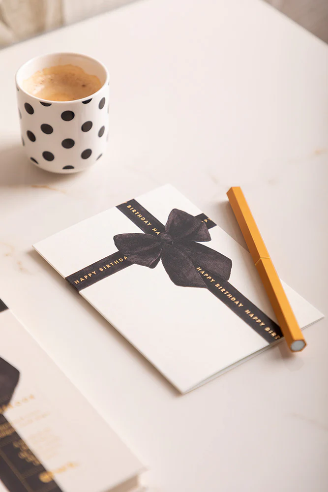 Happy Birthday Black Bow - Greeting Card - Gold Foil - Image 2