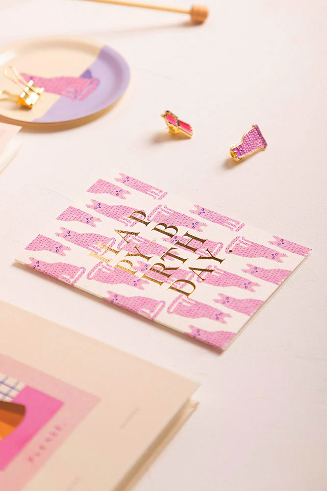 Happy Birthday Stinky Cat - Greeting Card - Gold Foil - Image 2