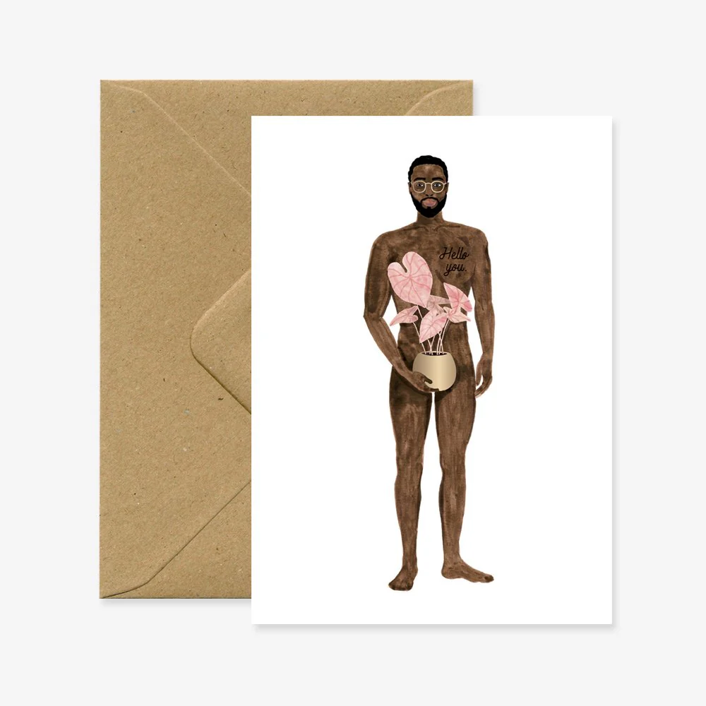 Naked boy with a plant - Greeting card